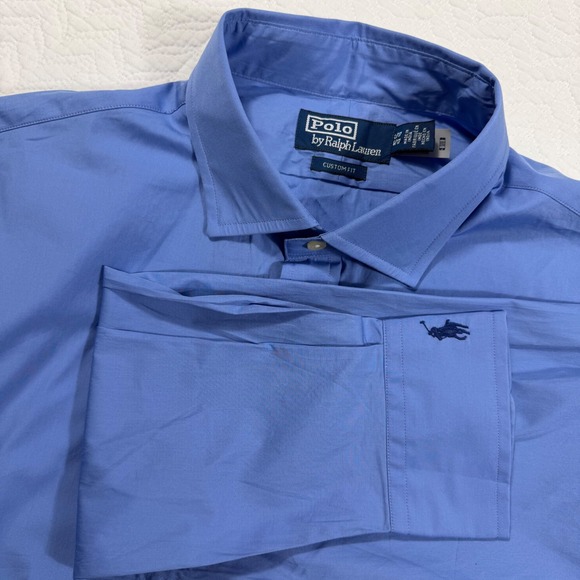 NWT Men's POLO Ralph Lauren Custom Fit‎ Cotton Dress Shirt L/17 Blue MSRP $168